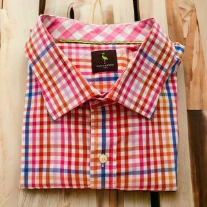 PLUS Tailorbyrd Men’s Pink & Blue Checked Plaid Short Sleeve Button Down Size 3X